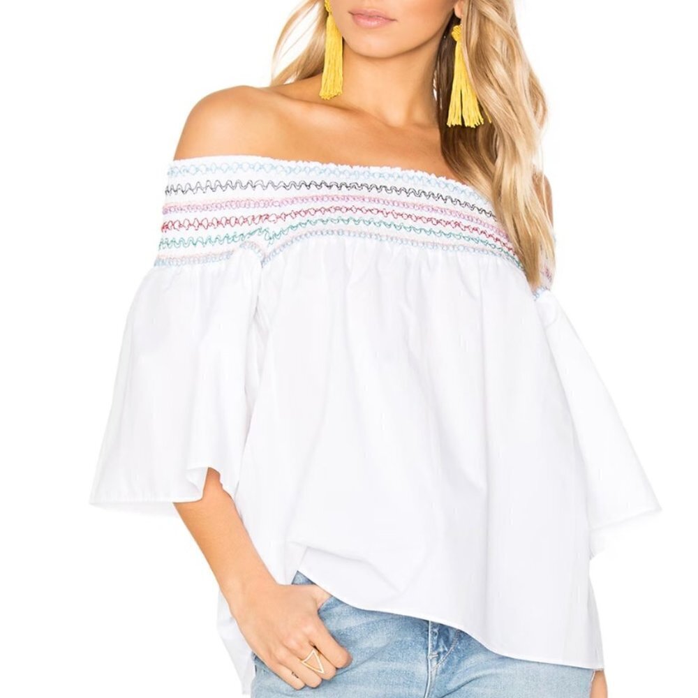 PArker YAsmin Blouse Off The Shoulder Embroidered XS